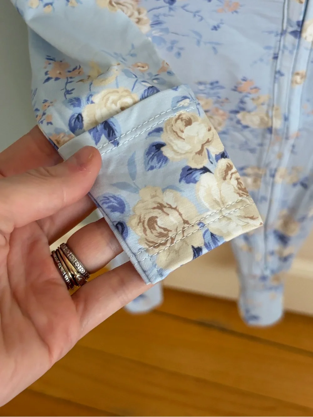 NWT Angel Dear Bamboo Light Blue Rose Floral Ruffle Back Footed One-Piece Pajama